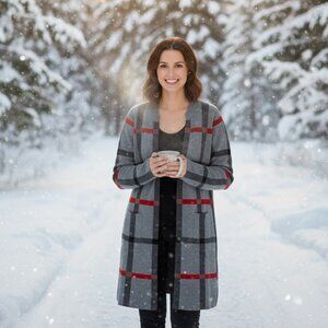 Tahari Womens Plaid Open Front Cardigan Sweater Plus Size 2X Holiday Cozy Winter